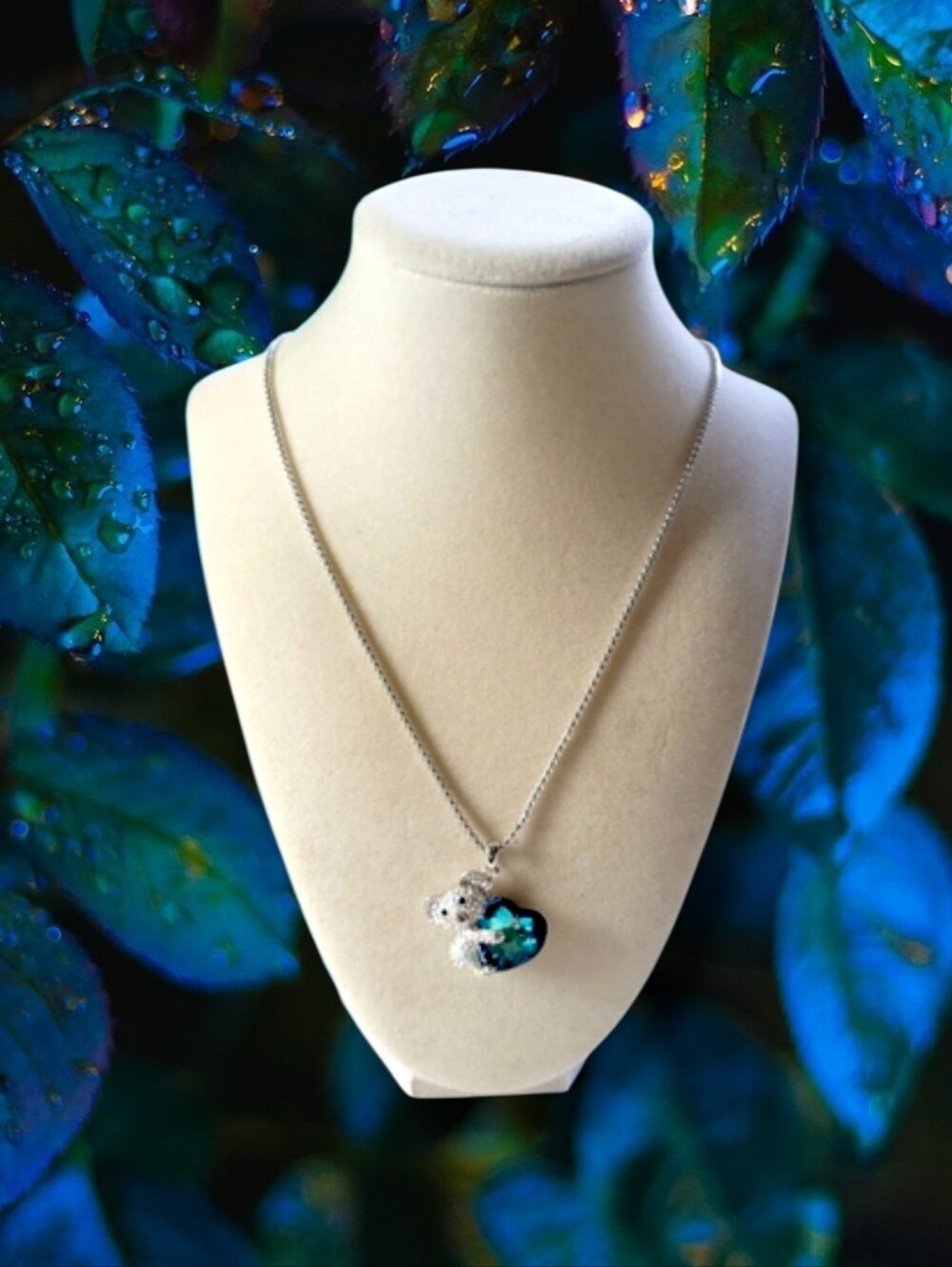 Kate Lynn | Silver/Blue Koala Swarovski Crystal Heart Pendant Necklace